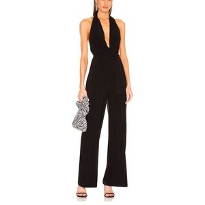 Norma Kamali Black Halter Wrap Wide-Leg Jumpsuit